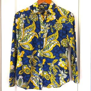 Banana Republic Floral print Lily Blue and yellow blouse shirt